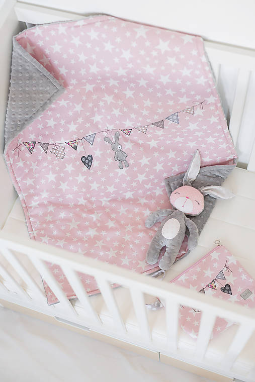 Detský textil - Detská deka s minky ružovo-šedá - 8228527_