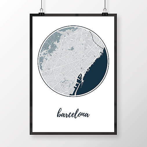 Obrazy - BARCELONA, okrúhla, svetlomodrá - 8233777_