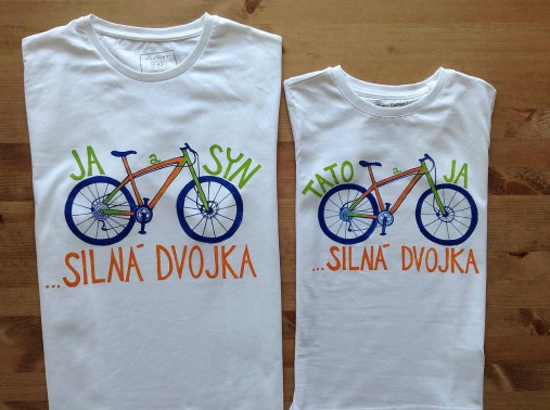 Otcosynovské maľované tričká s motívom bicykla (Silná trojka (pánske + 2 detské ))