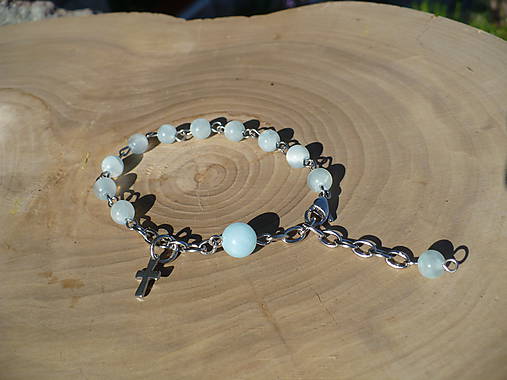 Náramky - ruženec na ruku z bledomodrého Jadeitu-chirurgická oceľ - 8249589_
