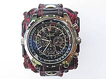 Náramky - Pánske červeno čierne kožené hodinky - 8255767_