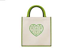 Nákupné tašky - Bavlneno-jutová taška s krížikovou výšivkou srdiečka - 8254088_