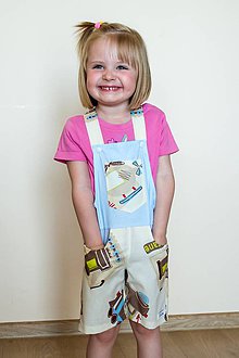 Detské oblečenie - Detské kraťasy na traky - béžové s modrou - 8275402_