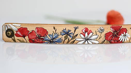 Kožený náramok "Lúčne kvety" - ručne maľovaný