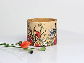 Náramky - Veľký kožený náramok "Lúčne kvety" - ručne maľovaný - 8279833_