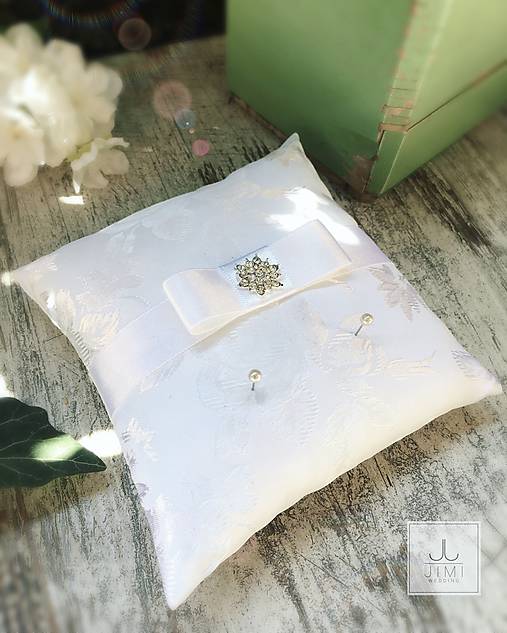 Prstene - Svadobný vankúšik mini 14 x 14 cm - 8283869_