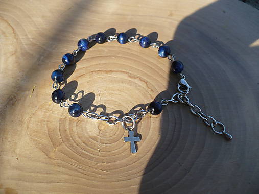 Náramky - ruženec na ruku z modrého Tigrieho oka-chirurgická oceľ - 8284791_