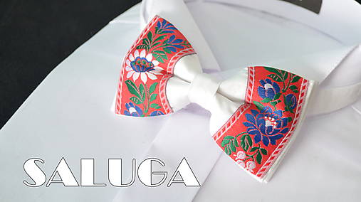 Pánske doplnky - Folklórny pánsky bieločervený motýlik - folkový - ľudový  - 8291884_