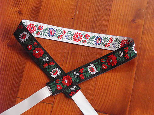 Opasky - Folklórny opasok obojstranný šírka 3,5cm - čierno biely - 8295139_