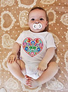 Detské oblečenie - Detské body srdce farebné folk kvety 02 - 8312790_