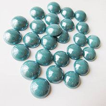 Komponenty - Sklenený perleťový kabošon / kruh 11-12mm (Morská modrá) - 8310770_