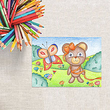 Kresby - Detská ilustrácia - výpredaj (macko na lúke) - 8310551_