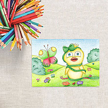 Kresby - Detská ilustrácia - výpredaj (kuriatko na lúke) - 8312161_