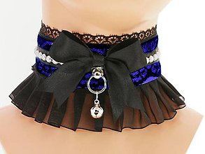 Iné doplnky - Obojok modrý čipkový, lolita, kawaii, gothic pastel, kitten play collar, BDSM, DDLG,pet play collar 1L4 - 8319394_