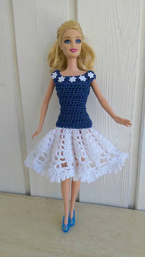  - Háčkované modro-biele šaty pre Barbie - 8318977_
