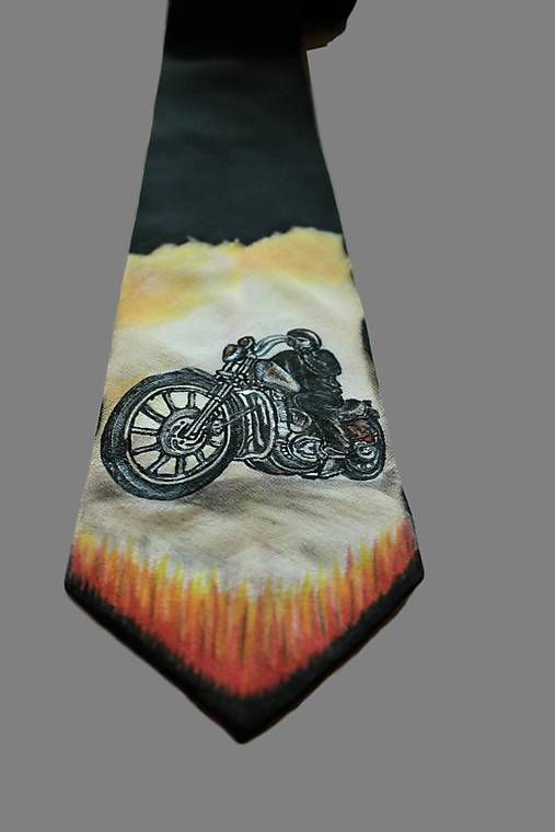 Ručne maľovaná hodvábna kravata - Pre motorkárov I.
