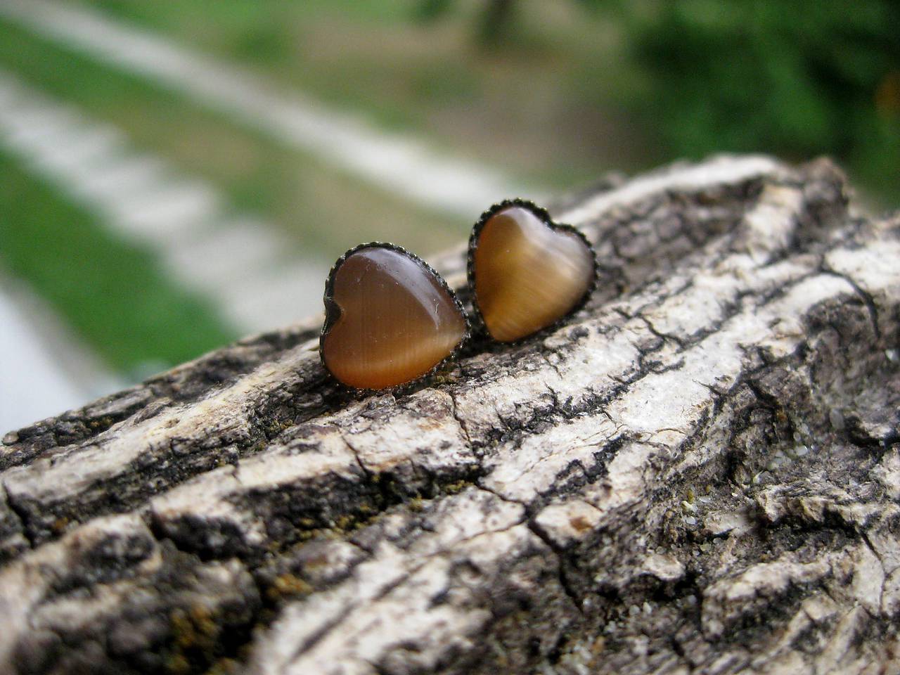 Mini srdiečka napichovačky - mačacie oko (kávovo hnedé  č.1037)