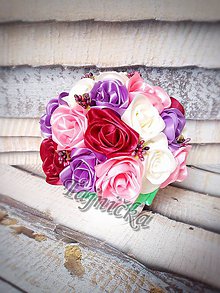 Dekorácie - Ikebana - kytica farebných ruží - 8348327_