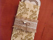 Úžitkový textil - Jutový obal na príbor, servítku s mašľou a srdcom - 8349709_