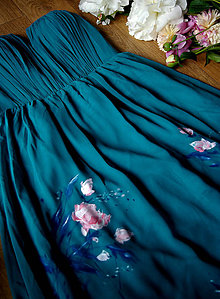 Šaty - Ručne maľované  tyrkysovo zelené šaty - 8351814_