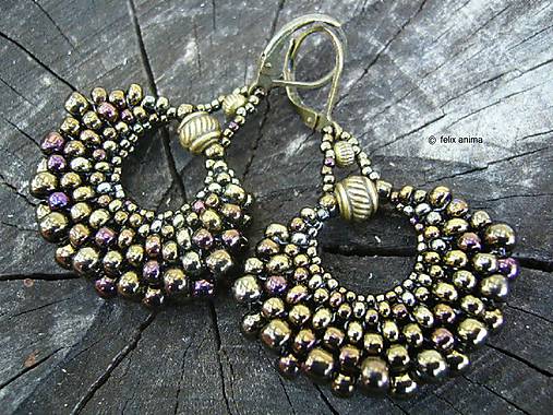 Náušnice - Vejáriky s bronzovými korálkami - 8351301_