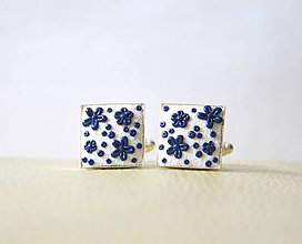 Pánske šperky - Folk manžetové gombíky - bielo-modré - Evičkin milý - 8354968_