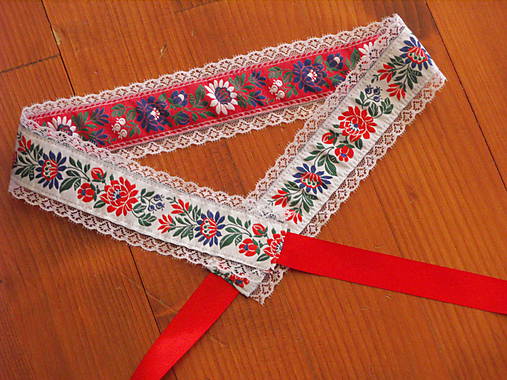 Opasky - Folklórny obojstranný opasok s čipkou 3,5cm viac farieb - 8352478_