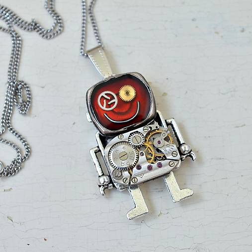 Náhrdelníky - Robotek, náhrdelník,android,steampunk - 8360266_