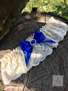 Spodná bielizeň - Svadobný elegantný podväzok Kráľovská modrá - 8363969_