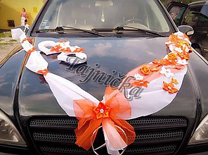 Dekorácie - Oranžová svadobná výzdoba na auto - 8378084_
