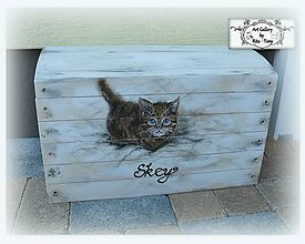 Nábytok - Ručne malovaná truhlica "Vintage cat 2. " :) - 8391269_