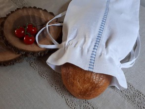 Úžitkový textil - Ľanové vrecko na chlieb Mediteran Style White - 8401175_