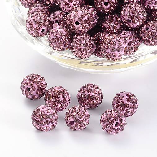  - Shamballa korálka 10 mm (ružovofialová) - 8403217_