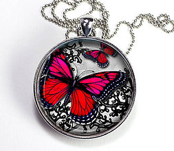 Náhrdelníky - Červený motýl - autorský náhrdelník - velký - 8408049_