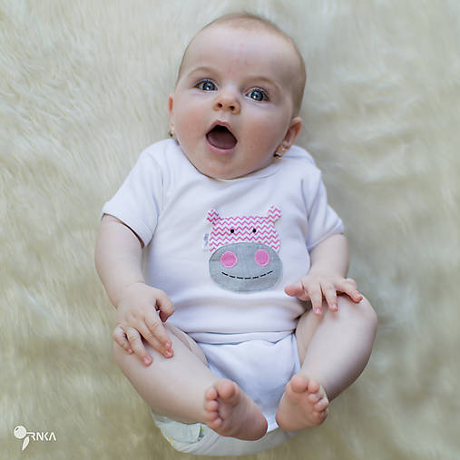 Detské oblečenie - body RUŽOVÝ HROŠÍK cik-cak (dlhý/krátky rukáv) - 8410345_