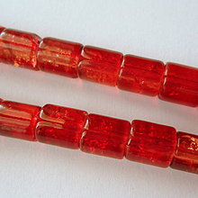 Korálky - Sklenené KRAKL valček 7x8mm-1ks (oranž/červená) - 8416053_
