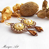Náušnice - Hnedé náušnice s perlami a pozláteným háčikom - 8415333_