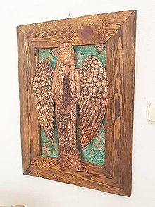 Dekorácie - Anjel z medi v drevenom ráme - 8416576_