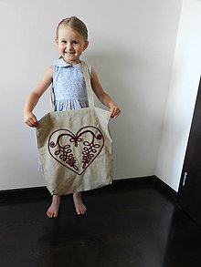 Nákupné tašky - Ľanová nákupná taška - Cifrované srdce - 8419080_