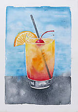 Pohár s nápojom - akvarel