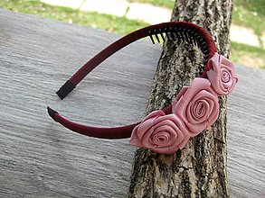 Ozdoby do vlasov - Hrebienková čelenka s kvietkami (bordová s ružovými ružičkami č.1144) - 8429330_