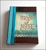 Papiernictvo - Ručne šitý diár/zápisník ,,Create and inspire" A5 - 8431265_