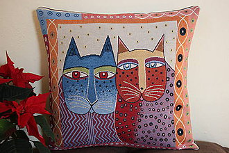 Úžitkový textil - Velký polštář -Modrá a červená kočka - 8430900_