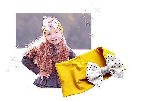 Detské doplnky - Horčicová čelenka s mašlou - 8444534_