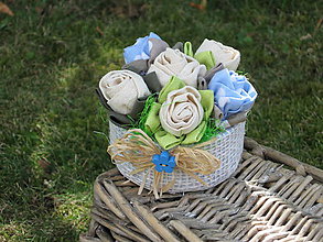 Dekorácie - Kytička ruží ◦ krémová i modrá ◦ - 8450010_