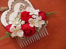 Ozdoby do vlasov - Červeno biely hrebienok s ružami a hortenziou - 8448667_