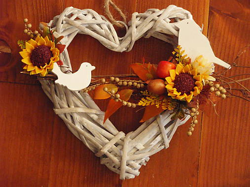  - Jesenné srdce s vtáčikmi s slnečnicami - 8451109_