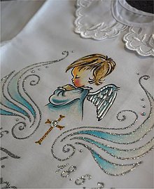 Detské oblečenie - košieľka na krst s anjelikom a krížikom - modrá - 8455895_