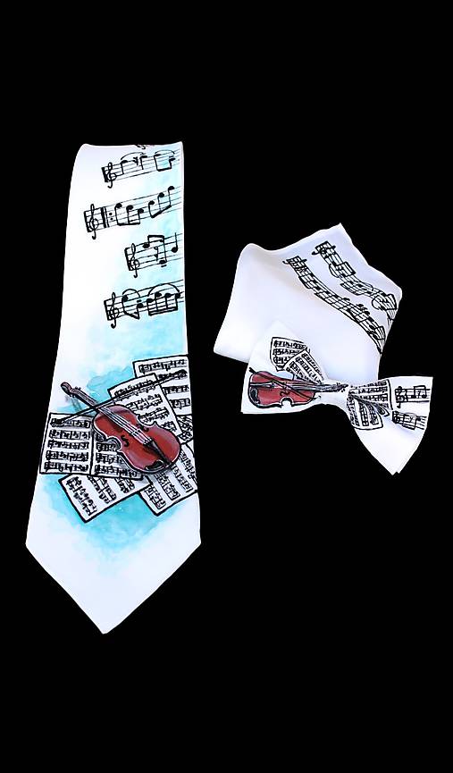 Ručne maľovaná hodvábna kravata - Husle - Violine