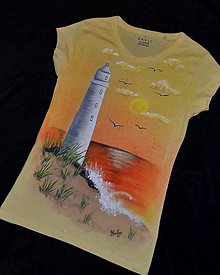 Topy, tričká, tielka - ručne maľované tričko - maják - 8461387_